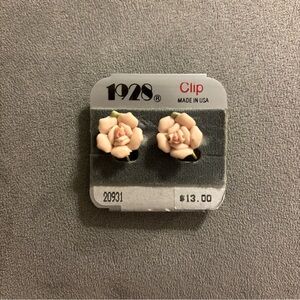 Vintage 1928 Pink Porcelain Rose Clip Earrings Elegant & Feminine NWT